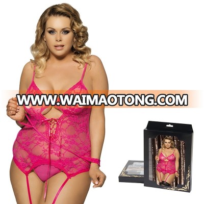 Women Plus Size Transparent Lace Lingerie Sexy Open Dance Bodysuit