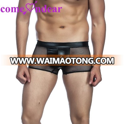 In Stock Hot Sale Wholesale Black Sexy Leather Underwear Men